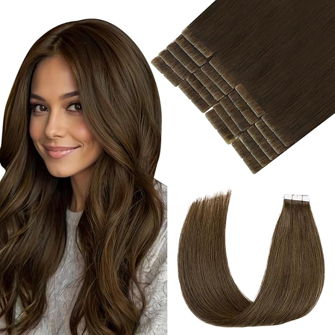 Pinkpearl Invisible Tape in Hair Extensions Human Hair, 20pcs 22inch 60g #4 Chocolate Brown Injection Tape in Extensions Real Remy Straight Seamless Silky Human Hair Injected