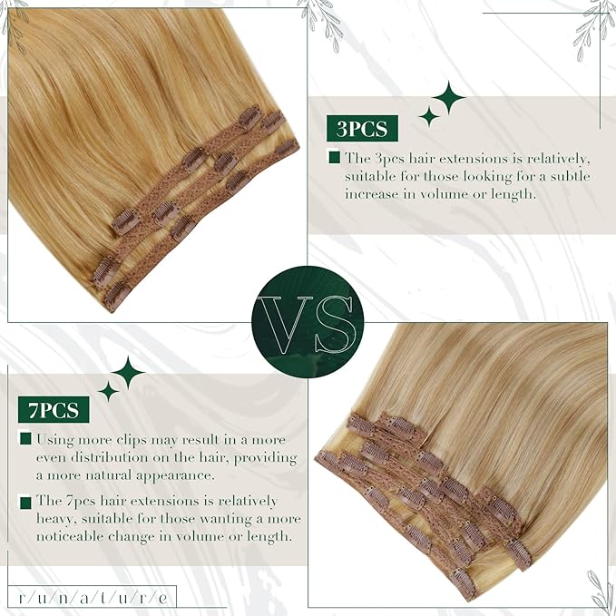 RUANTURE Blonde Human Hair Clip in Extensions, 20 Inch Clip in Hair Extensions Real Human Hair, Long Hair Extensions Clip Ins, Add Hair Length, 50g 3pcs #16P24 Golden Blonde Highlights