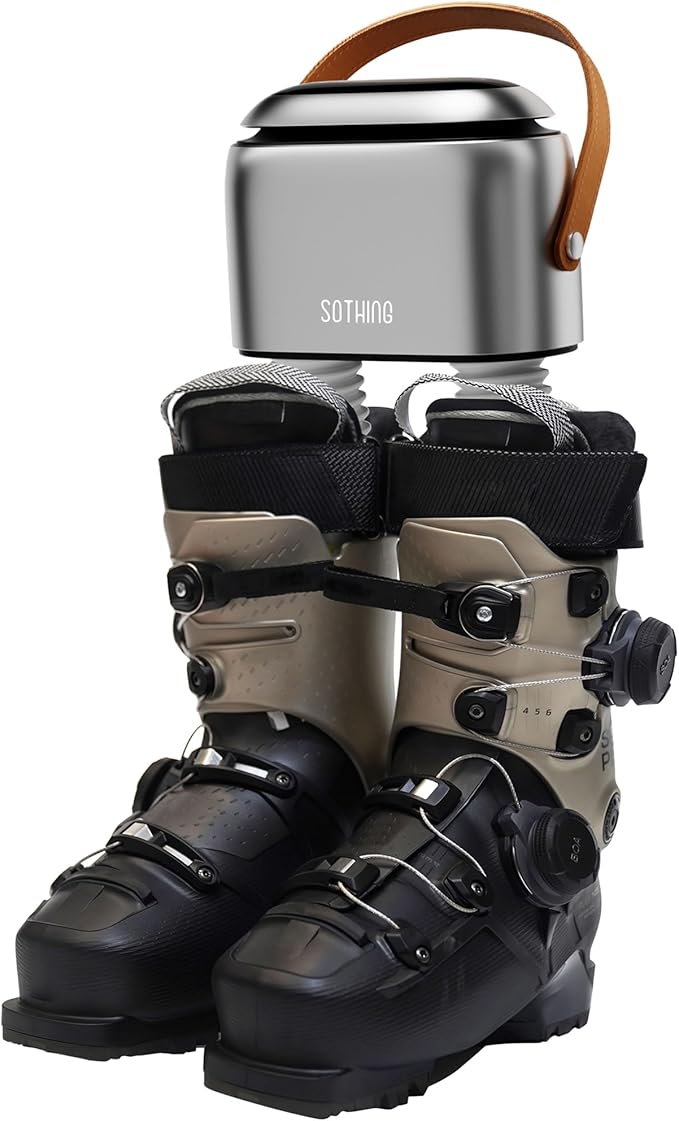 SOTHING Boot Dryer, 95W Rapid Drying with 3 Heat Levels, Ozone Fresh Mode, 1–9H Timer, Smart Touch Panel, Retractable Hoses & Overheat Protection – Portable Ski Boot & Snowboard Boot Dryer