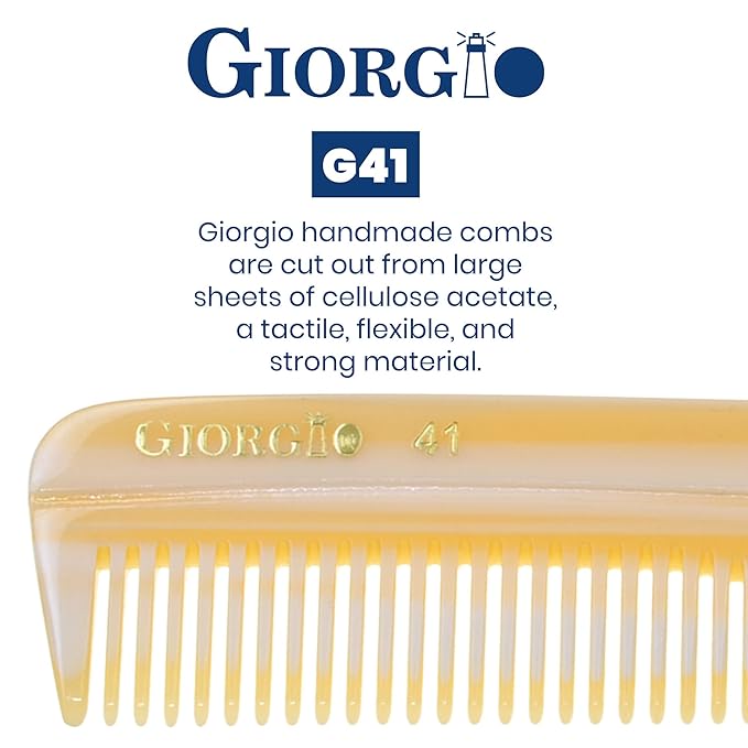 Giorgio G41 Fine and Wide Tooth Pocket Comb - Hair Styling for Men and Women, Handmade Beard and Mustache Grooming, Barber Comb, Saw Cut and Polished for Travel