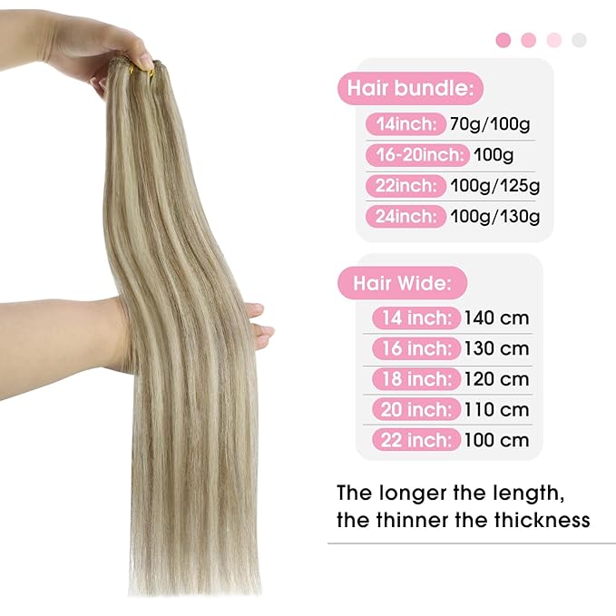 YoungSee Human Hair Sew in Extensions Highlight Straight Hair Extensions Weft Light Brown with Blonde Highlight Sew in Hair Extensions Real Human Hair for Women 18In 100G