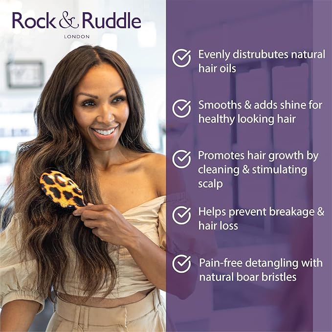 Rock & Ruddle Natural Mixed Boar Bristle Hair Brush for Women and Kids (Small/Travel Size, 17.5cm - Perfect for Wet or Dry Hair, Detangling Smoothing Blowdrying - Made in UK - Pretty Blue