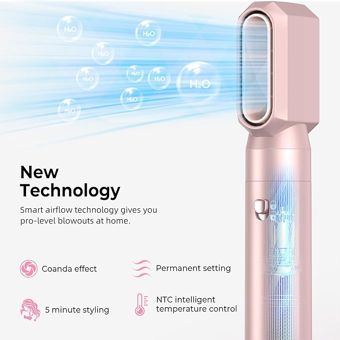 6 in 1 Hair Dryer Brush, Detachable Air Styler, 3 Heat Settings Blow Dryer Brush Frizz-Free Volumizing, Straightening, Curling ALCI Safety Plug for Travel & Home Styling (Pink-A)