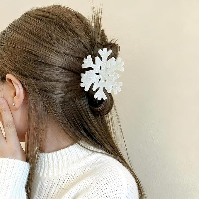Snowflake Hair Clips for Women, Christmas Hair Claw Clips White Snowflake Strong Hold Large Hair Jaw Clips Cute Non-slip Winter Hair Barrettes Strong Hold Christmas Party Hair Accessories Decorations