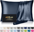 Mulberry Silk Pillow Cases Standard Size, Silk Pillowcase for Hair and Skin, Both Sides Natural Silk Satin Pillowcase for Sleeping Women with Zipper, Gifts for Women Men, Mood Indigo