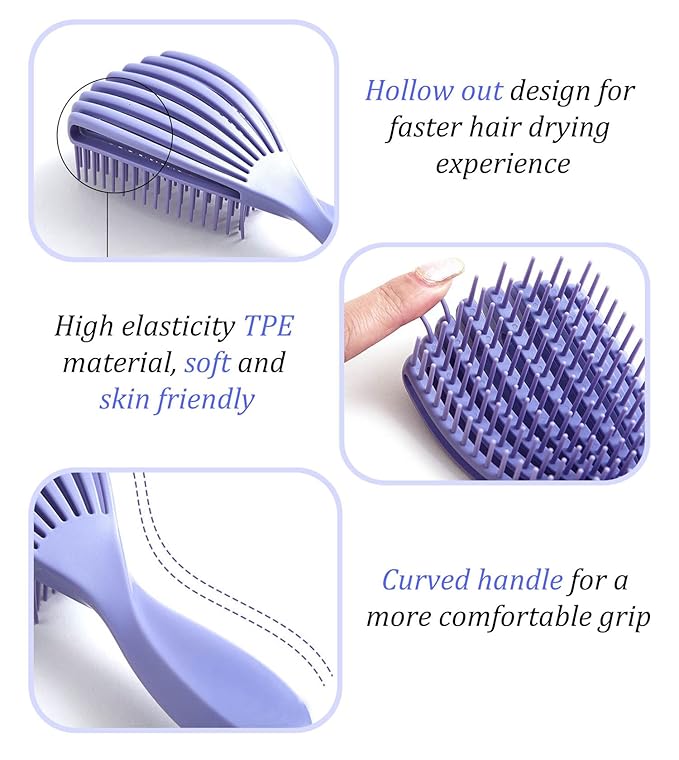 Hair Brush for Afro American/African Hair Textured Professional Curved Vented Brush Wet Dry Curly Hairbrush Detangling Massage Hairdressing Comb (Purple, Big)