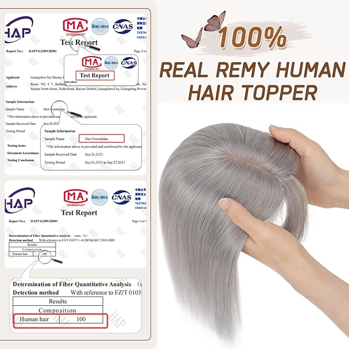 Rich Choices Real Human Hair Toppers for Women With Bang 100% Remy Human Hair Topper for Thinning Hair Clip in Silk Base Hair Topper 14 Inch G1 Grey Silver