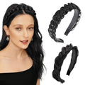 2PC Braided Headband with Tooth – Wide Faux Hair Braid Wig Hairband, Messy Fishbone & Geflochten Haarband Shape – for Women Fashion Accessories for Oktoberfest, Wedding, Parties, Comb Fit(Black)