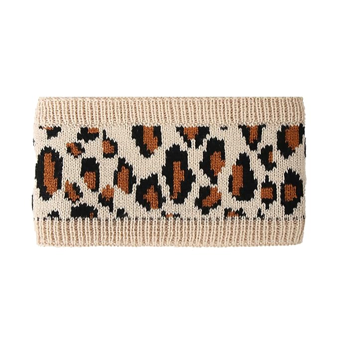 Women Leopard Knit Headband,Warm Sports Headscarf,Soft Stretchy Wide Hair Band,Fashion Accessories for Daily Wear