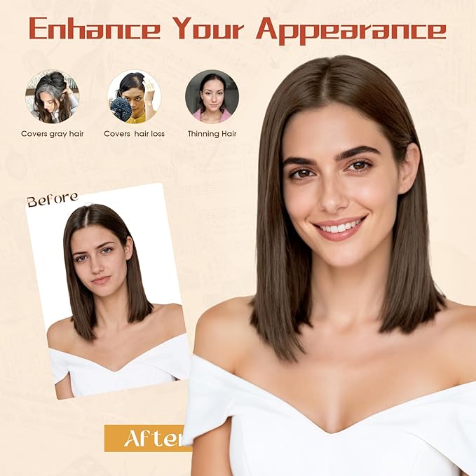 Rich Choices Human Hair Toppers for Women-100% Real Remy Hair Topper No Bang-Upgraded 150% Density 9 * 12CM Lace Base-Clip in Hairs Topper for Thinning Hairs-10Inch #2 Dark Brown