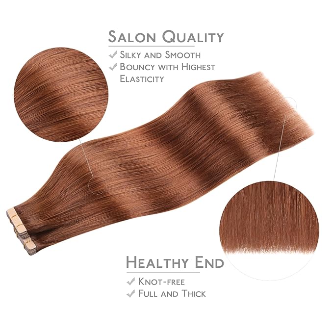 WENNALIFE Tape in Hair Extensions Human Hair, 40pcs 100g 22 inch Dark Auburn Copper Hair Extensions Real Human Hair Straight Tape in Extensions Invisible Human Hair Extensions Reusable Real Hair Exten