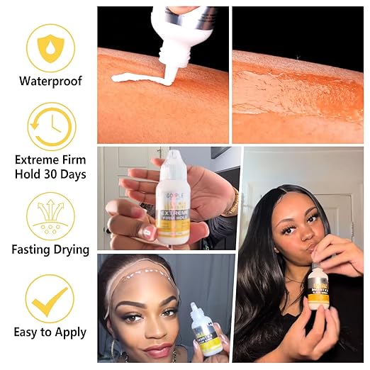 Wig Glue for Lace Front Wigs, Waterproof Lace Front Wig Adhesive & Silicone Applicator for Wigs, Strong Hold Transparent Lace Glue Edge Band for Hair Replacement Invisible Hair Bonding Adhesive(4PCS)