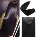 Injected Clip in Hair Extensions Real Human Hair Invisible Hand-Tied Weft Hair Extensions Clip in Human Hair Straight Seamless Clip ins for Women 8Pcs 120g 22inch #1B Natural Black