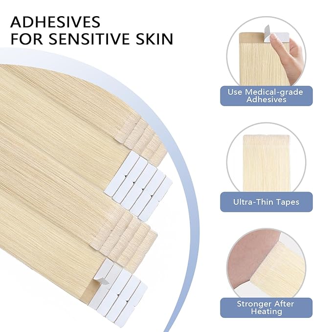 COOKAYU Invisible Tape in Human Hair Extensions, Injected Tape in Hair Platinum Blonde 45g 20pcs 20Inch Seamless Extensions Straight Invisi Edge Tape ins