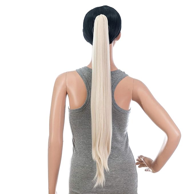 SWACC 28-Inch Long Straight Claw Clip Ponytail Extensions Synthetic Hair Extensions Ponytail Jaw Clip Hair Pieces for Women (Platinum Blonde)