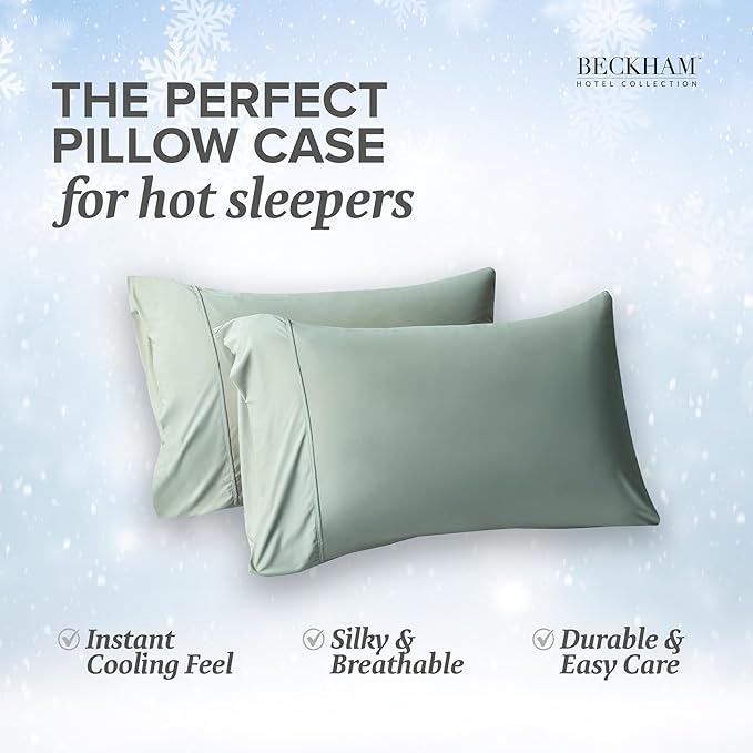 Beckham Hotel Collection Cooling Pillowcases for Hot Sleepers, King Size Set of 2, Cool Bedding, Envelope Closure, Silky Soft, Breathable, Moisture-Wicking, Aqua Gray
