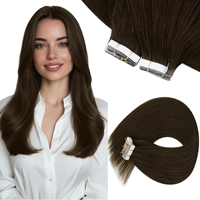 Sunny Hair Brown Tape in Hair Extensions Human Hair 12 inch Remy Hair Extensions Tape in Thick End Tape ins Human Hair Extensions 40Pcs 60g