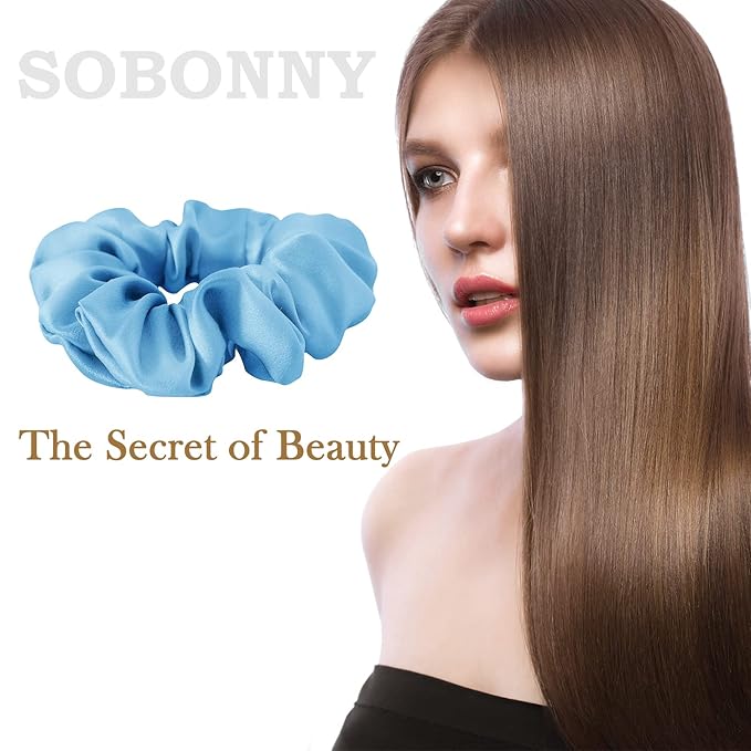 Mulberry Silk Hair Scrunchie, 100% Silk, No Damage for Frizz Prevention, Sleep Scrunchie, Hair Accessories for Women (Light Blue)-1pcs
