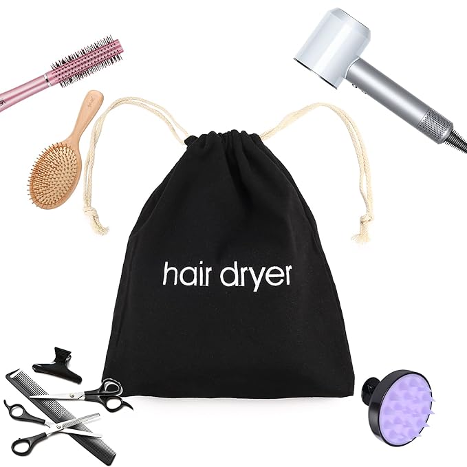 Hair Dryer Bags Drawstring Bag Container Hairdryer Bag for travel bathroom (Light Grey)