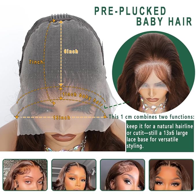 30 Inch Chocolate Brown Human Hair Wig 13x6 Body Wave Lace Front Wigs Human Hair Pre Plucked M Hairline 200 Density 13x6 HD Frontal Glueless Colored Brown Human Hair Wig for Women