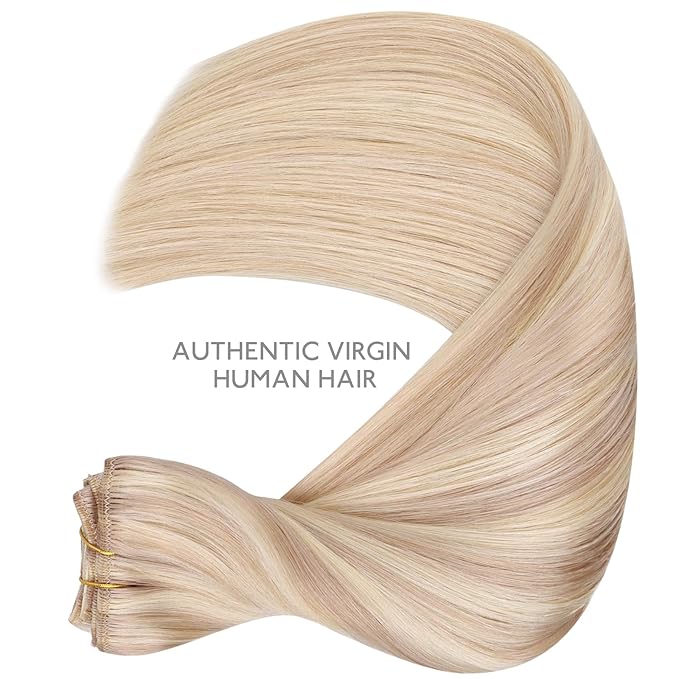 WENNALIFE Clip in Hair Extensions Real Human Hair, 16 Inch 120g 7pcs Balayage Light Wheat Platinum Blonde Remy Hair Straight Natural Extensiones De Cabello Humano Con Clip Ins