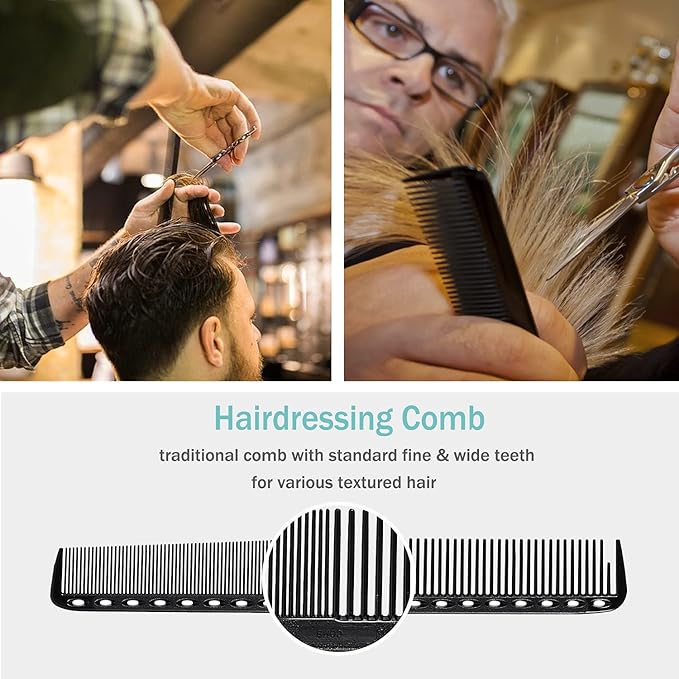 6 Pieces Carbon Fiber Hair Combs Set, General Styling Grooming Combs, Anti Static Heat Resistant Hairdressing Comb, Fine and Wide Tooth Hair Barber Rat Tail Comb