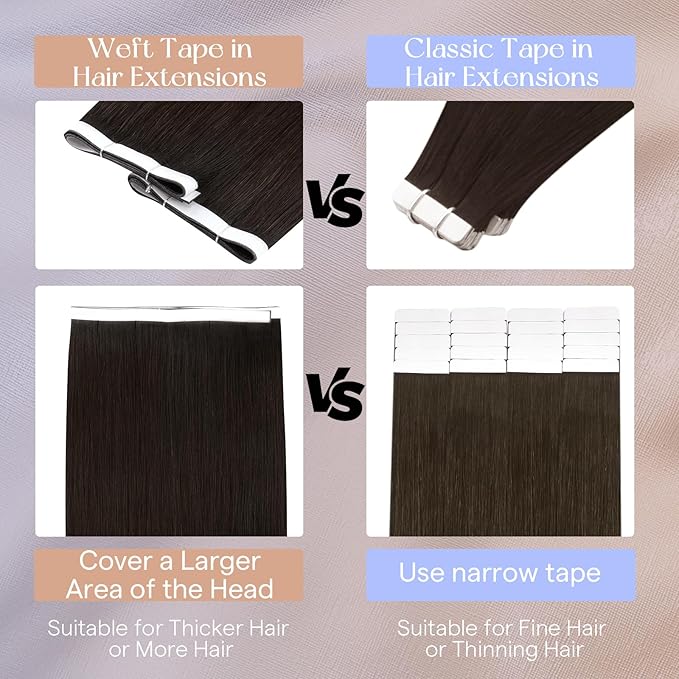 Full Shine Genius Weft Tape in Extensions Color 2 Dark Brown Seamless Adhesive Tape in Weft Hair Extensions Human Hair Double Weft 20Inch 50G One Piece Brazilian Straight Hair Bridal Hairstyles Soft