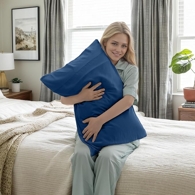 TELUS Pillow Cases King Size 2 Pack, Bamboo Rayon Cooling Pillowcases with Envelope Closure, Cool Breathable Pillow Case for Hot Sleepers & Night Sweats, 20x40 inch, Deep Blue