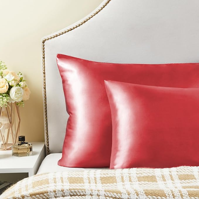 BEDELITE Satin Pillowcase for Hair and Skin, Super Soft Similar to Silk Pillow Cases 4 Pack with Envelope Closure, Cooling Pillowcases for Women Men (20"x30" Queen Size, Baked Apple)