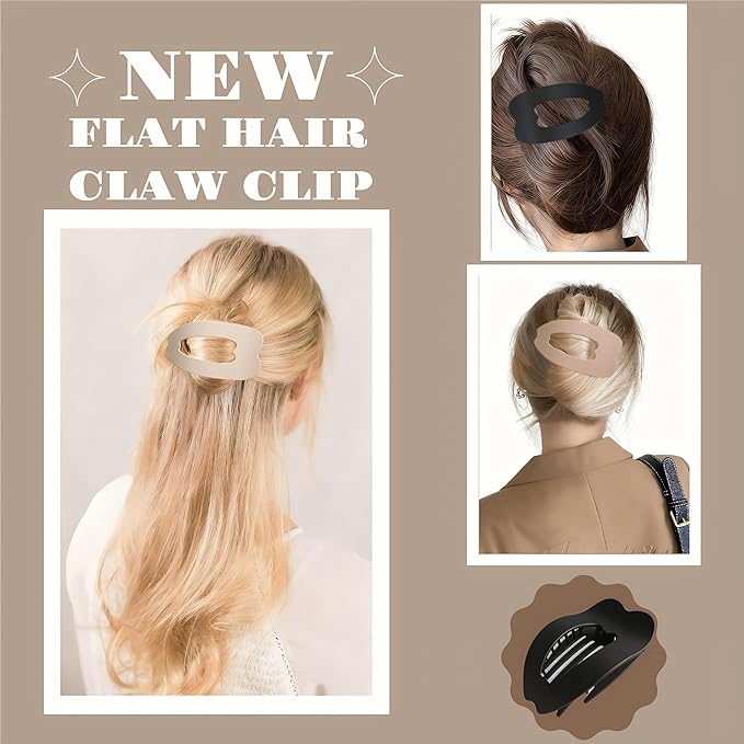 Women Flat Hair Claw Clips, Large Matte Non-Slip Hair Clips, 4-Pack Strong Styling and Hold Suitable for Thick Hair, Women Hair Accessories, Duckbill Shaped Hair Clips