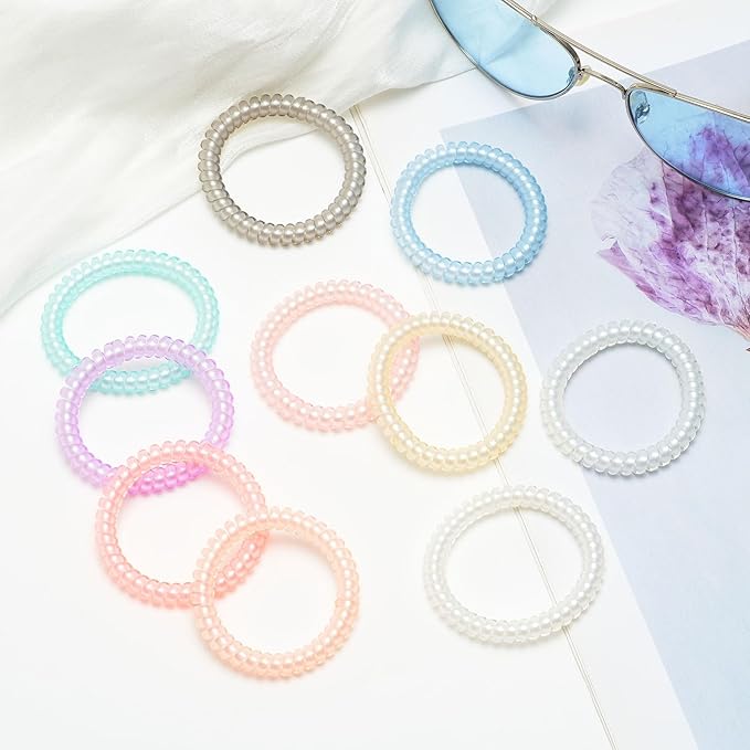 Coil Hair Ties for Thick Ponytail Holder Women No Crease Hair Ties Phone Cord Hairties with Plastic Spiral(Thin Dazzle Colorful)