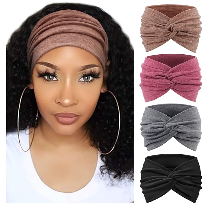 DRESHOW Extra Wide Headbands for Women Cotton Turban Knotted Bandana Head Bands Non Slip Boho Hair Accessories for Sports & Yoga