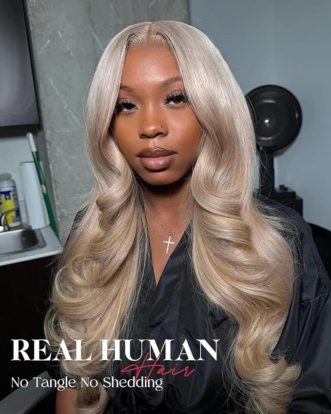 Alididi Ash Blonde Wig Human Hair 180% Density Milk Tea Ash Blonde Wig 13x6 Body Wave Hd Thin Lace Front Wigs Human Hair Full And Thicker Pre Plucked Pre Cut Natural Hairline With Baby Hair 22 inch