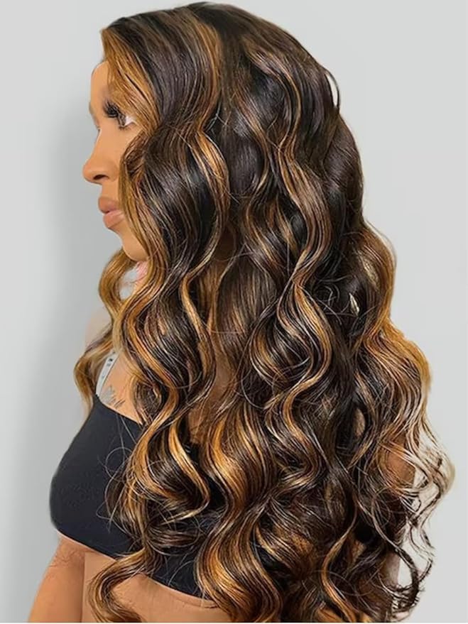 YIROO Bye Bye Knots Glueless Wigs Highlight Balayage Brown Body Wave Put on and Go 7x5 Lace Front Wig Invisible Knots Pre Plucked Ready to Go 22inch