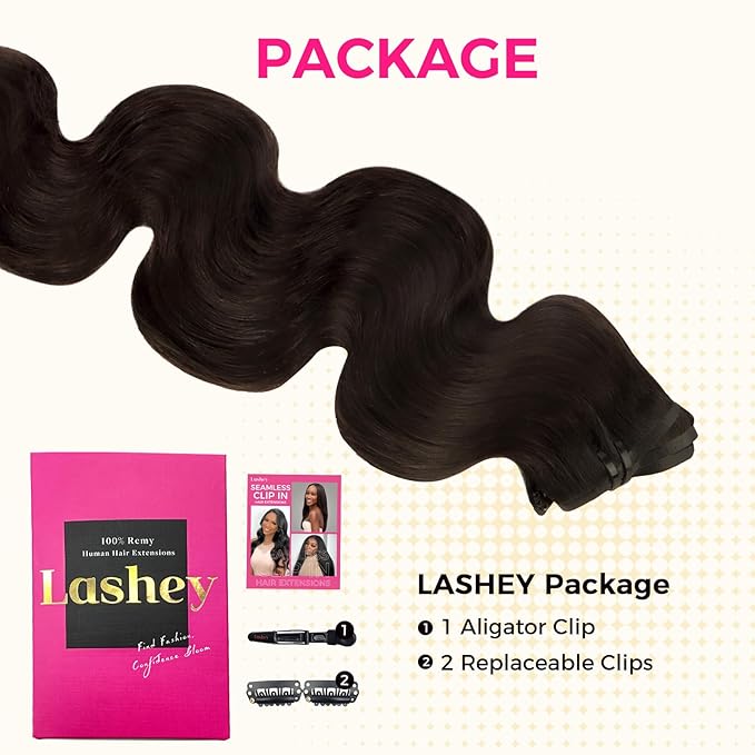Lashey Seamless Clip in Hair Extensions Human Hair #2 Dark Brown Body Wave Clip in, Real Human Hair 7pcs 110g 24 Inch PU Weft Natural for Women
