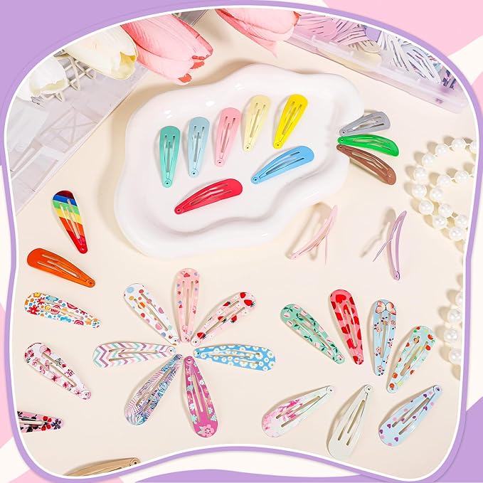 obeoby 120 Pcs 40 Colors Metal Snap Hair Clips, 2 Inch Hair Barrettes Hair Accessories for Girls Toddlers Women Birthday Valentines Day Gifts