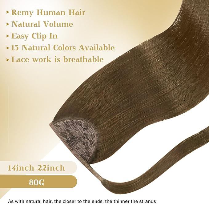 Ve Sunny Hair Extensions Ponytail Real Human Hair Wrap Around Clip in Ponytail Hair Extensions Straight Extensions Human Hair for Women Light Ash Brown 20inch 80G