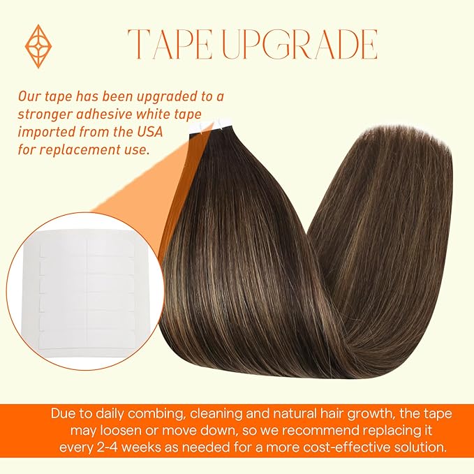 Full Shine Tape in Hair Extensions Invisible Real Human Hair Seamless Skin Weft Darkest Brown Fading to Ash Brown and Brown 12Inch Glue in Remy Hair Extensions Double Sided Extension Tape 20Pcs 30Gram