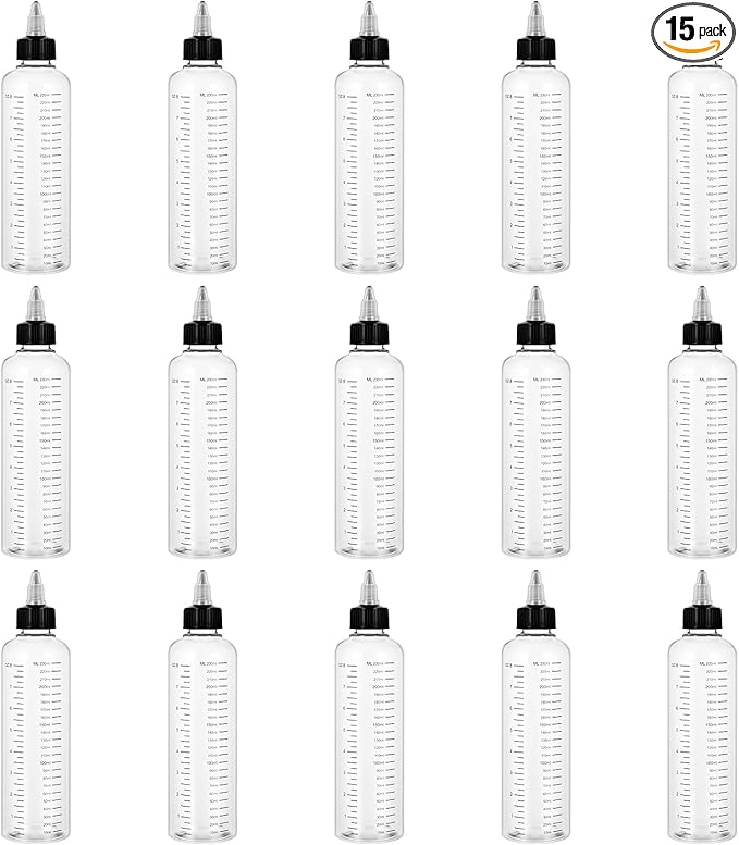 15 Pack Applicator Bottles for Hair, 8.5oz Hair Dye Plastic Squeeze Bottle with Twist-On Top Tip Cap and Clear Graduated Scale