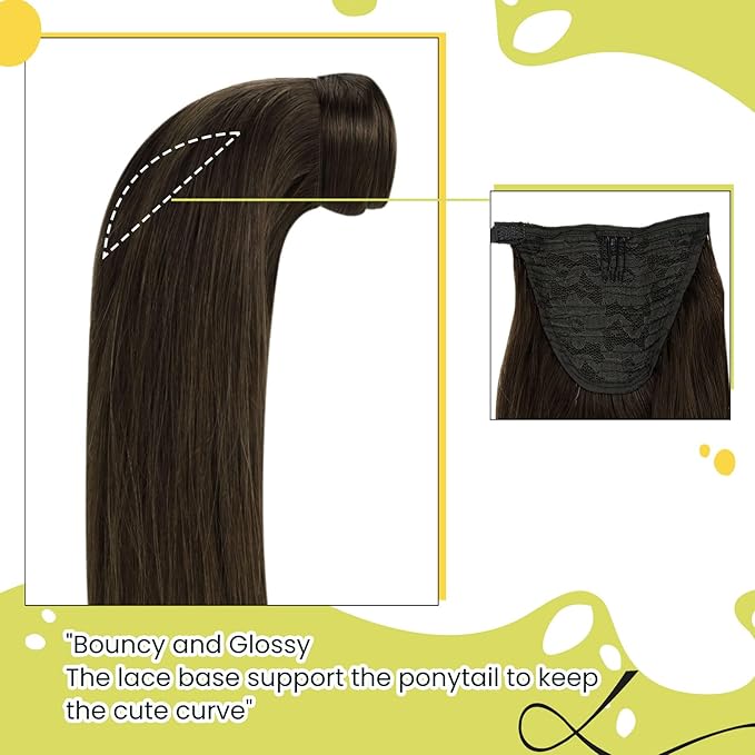 RUNATURE Hair Ponytail Extension Short Human Hair Extensions Ponytail #4 Brown Thick Wrap Ponytail Hair Extensions with Clips Straight Real Hair Pony Tail Extensions Silky 14 Inch 70g