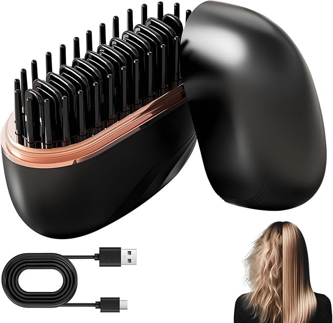 Mini Hair Straightener, Rechargeable Wireless Portable Hair Straightener Brush, 3-Speed Temperature Control, Anti Scald Shell, Lightweight & Portable for Travel (Black)