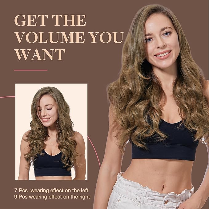 GOO GOO Clip in Hair Extensions Real Human Hair, Remy Human Hair Extensions Clip ins for Women, Natural Human Hair, 14inch 150g 9Pcs, 5 Light Ash Brown
