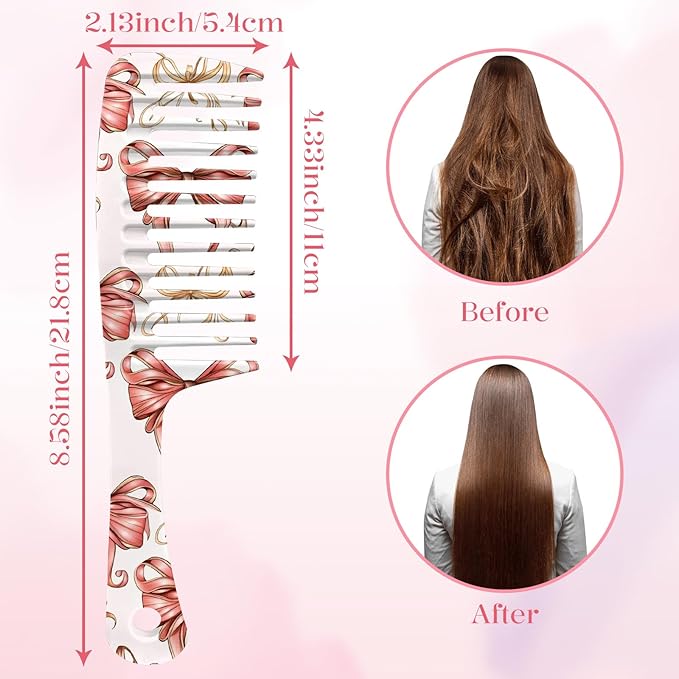 Wide Tooth Comb,Effortless Tangle Removal for Curly, Wet, Long Hair Wet,Cute Aesthetic Design for Women Men and Girls (Pink-08)
