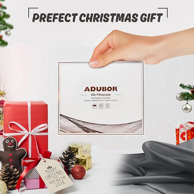 Adubor Silk Pillowcase Silk Pillow Case 2 Pack for Hair and Skin with Hidden Zipper, Both Sides 23 Momme Silk Pillow Case (Space Grey, King: 20''X36'')