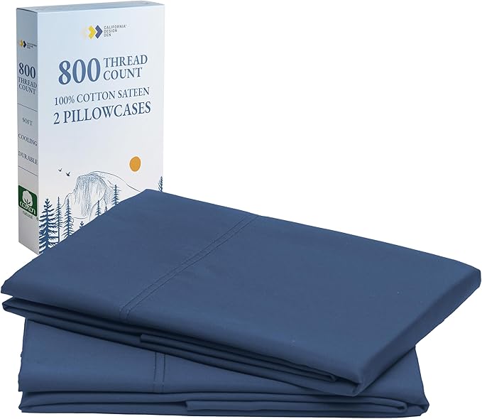California Design Den King Size Pillow Cases Set of 2 - Luxuriously Soft and Thick 800 Thread Count, Smooth Sateen, Natural 100% Cotton King Pillow Cases, Durable - Navy Blue