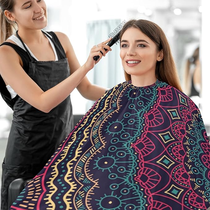 ALAZA Tribal Mandala Barber Cape for Men Women, Waterproof Haircut Apron Beard Shaving Bib Hair Cutting Cloth 55 x 65 Inch