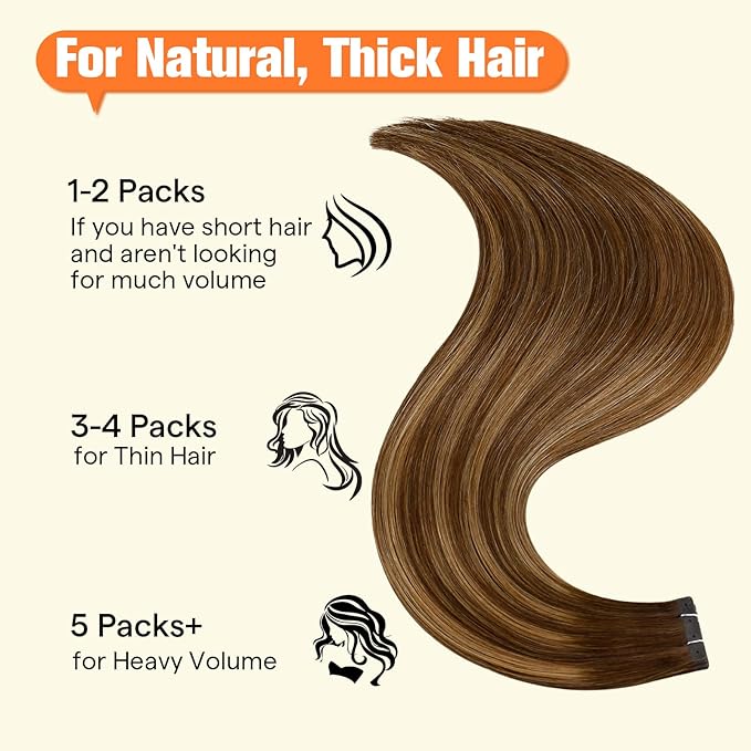 Full Shine Human Hair Tape in Extensions Ombre Hair Extensions 20PCS Tape ins 50G 22INCH Color Medium Brown to Blonde and Medium Brown Seamless Women Soft Remy Hair Extensions No Glue No Clips