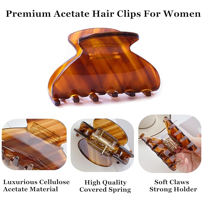 Womens Hair Clips Medium Claw Clips Tortoise Hair Jaw Clips Celluloid Hair Claw Clamps Acetate Hair Clip 3 Pack,Tortoise Shell/Tokyo/Burgundy