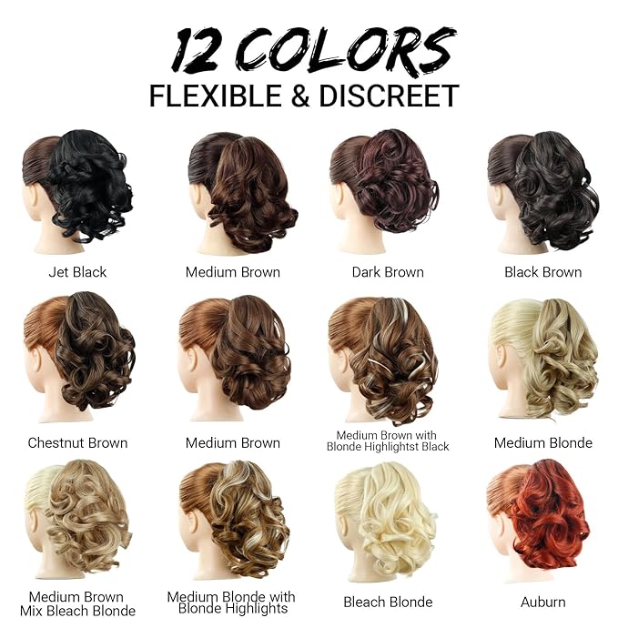 Black Ponytail Extensions,9" Short Curly Wavy Claw Clip Pony tails Hair Extensions Natural Soft Synthetic Hairpiece for Women