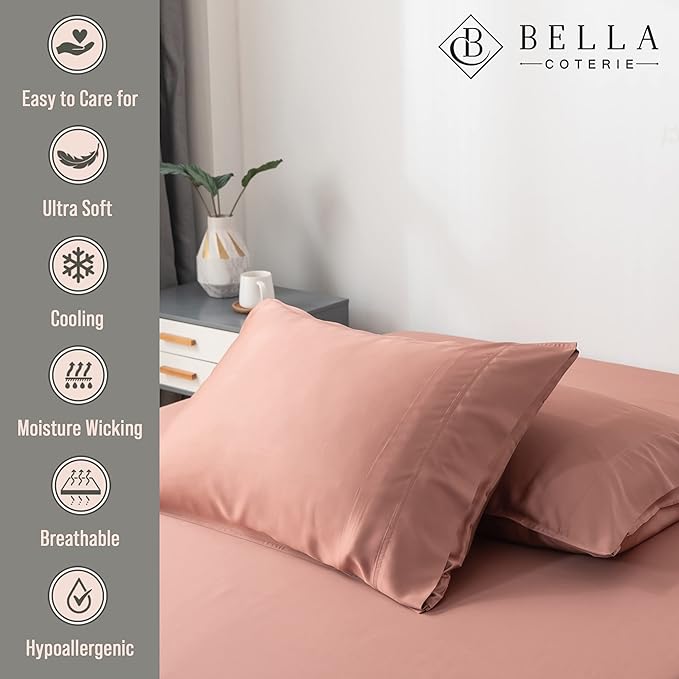 Bella Coterie | Luxury Bamboo Viscose Standard Size Pillowcase Set | 100% Organically Grown | Ultra Soft | Cooling | 2 Pcs [Raisin]
